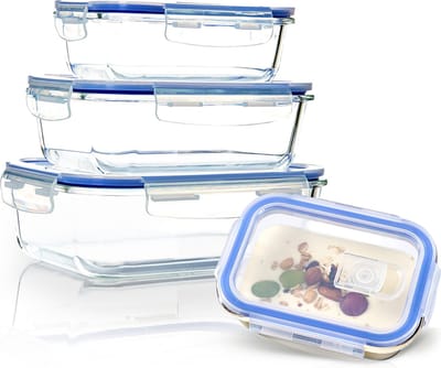 Rechthoekige glazenbox 1520 ml, 1040 ml, 640 ml, 370 ml met deksel 4-delig set