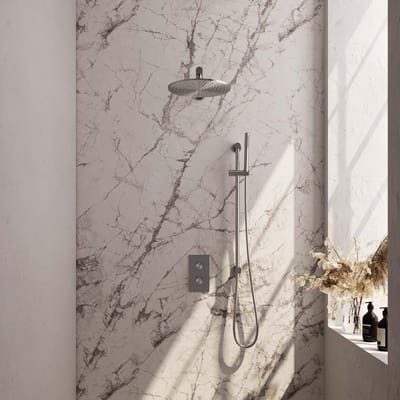 Brauer Brushed Edition Thermostatische Regendoucheset Inbouw - Hoofddouche 30 cm - Rechte Wandarm - 3 Weg - Handdouche Staaf - Doucheslang - Geintegreerde Glijstang - Rvs