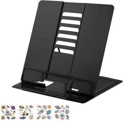 Dailygoods- Boekenstandaard Verstelbaar - Opvouwbaar - Metalen Boekenhouder - 6 Leeshoeken - Kookboekhouder - Eenvoudig en Elegant - Leesstandaard