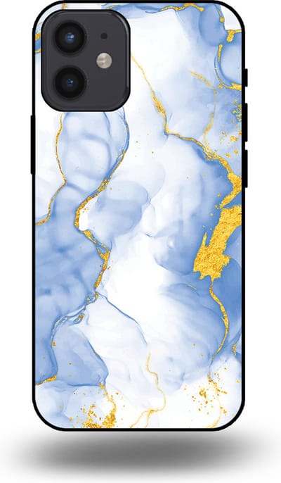 Smartphonica Telefoonhoesje Geschikt voor iPhone 12 Mini met Lichtblauw Goud Marmer Opdruk - TPU Backcover Case Lightblue Gold Marble Design geschikt voor iPhone 12 Mini