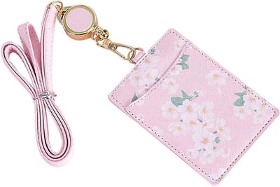 Lanyard Kaarthouder - Pashouder Hoes - Bescherming Werkkaart - Stijlvol Bloemenpatroon - 10 x 7 cm - Roze