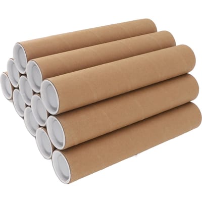 12 Stuks Ronde Papieren Buisjes Poster Bewaarbuisjes Multifunctionele Verzend Poster Papieren Buisjes met Plastic Deksel 5.3x30cm brown