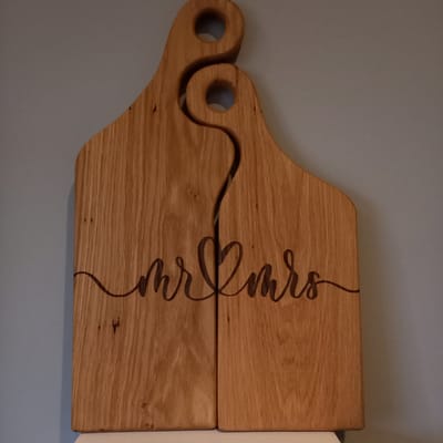 Dubbele Borrelplank “mr & mrs” - Massief Eikenhout – 50 x 32cm