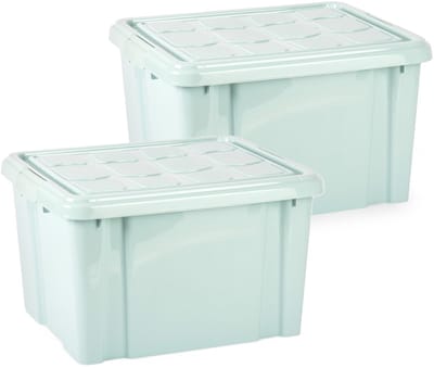 Plasticforte Multi Storage Opslagbox met deksel - 2x - mintgroen - 25 liter - 42 x 25 x 30 cm - kunststof - opbergdoos - opbergen