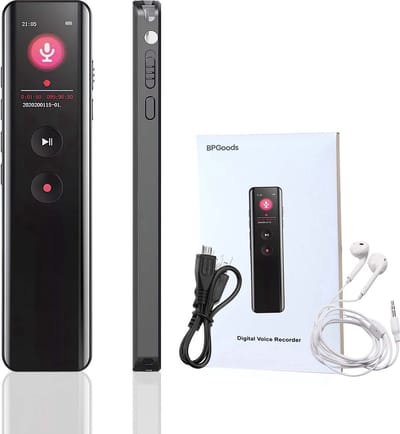 BPgoods® Digitale Voice Recorder - Dictafoon 16GB - Dubbele Microfoon met Ruisonderdrukking - 30 Uur Accu - VOR Spraakactivatie - Incl. Oordopjes