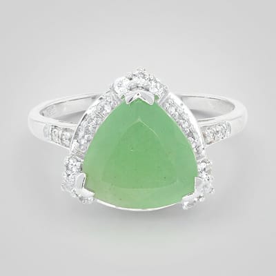 Cavill - Zilveren ring met groene chalcedoon 2,45 ct triljant slijpsel - 22 witte topaas accenten 0,196 ct - Exclusieve feestelijke cocktailring