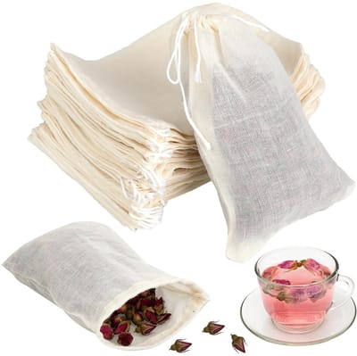 Dailygoods- Kruidenzakjes 10,5 x 8,5 cm - 20 Stuks - Katoenen Theezakjes voor Losse Thee - Herbruikbaar - Koffiefilter - Beige Kleur