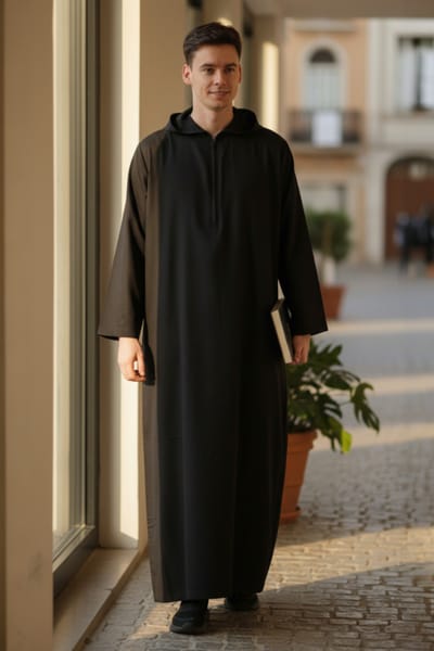 Heren zwarte Eid Marokkaanse Jubba Robe Ramadan Eid Thobe LFS met capuchon - HM12