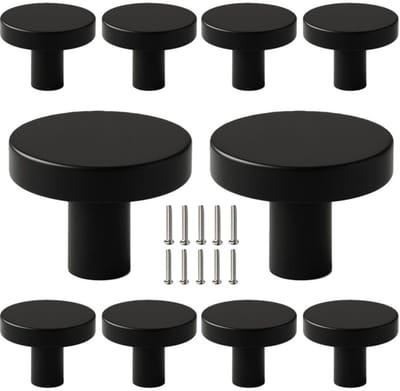 10 X MSQDESIGN Kastknoppen zwart (Metaal) - zwarte Deurknopjes - Meubelknoppen zwart voor keuken , kast en deurjes - Deurknopjes zwart - Handgreep - Moderne Meubelknop zwart - Deurknopjes zwart rond - Deurknoppen zwart - Ladeknoppen voor deurtjes