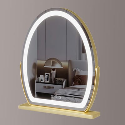 Ovale Make-up Spiegel - Verlichte Spiegel - Schoonheidsroutine Verbeteren - 3 Kleurinstellingen - Draaibaar Tafelmodel - Goud