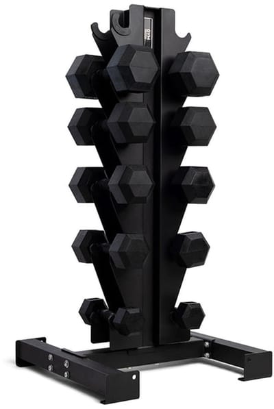 Gym Masters Dumbbell Set 1-2-3-4-5 kg (Totaal 30 kg) + Dumbbell Rek – Hexagon Dumbbells Voordeelset – 10 Fitness Gewichten – Zwart