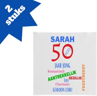 Akyol - sarah 50 jaar jong brillendoekjes - 49+1 - mensen die 50 zijn geworden - 50 jaar sarah en abraham cadeau - jubileum man en vrouw - verjaardags - grappige tekst - jarig - verjaardag - 17,8 bij 17,8 cm - 2 stuks