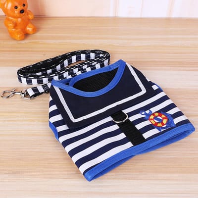 Vêtements pour chien de compagnie Ensemble laisse de style marin doux Pour Teddy Poméranien Chihuahua Fournitures pour chien Collier Chat Laisse Sangle de poitrine pour chien de compagnie XS black