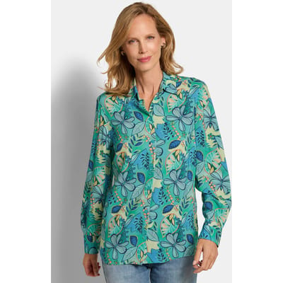 Casual blouse met een overhemdkraag - salie / blauw / gedess. - Gr. 19 van Goldner Fashion