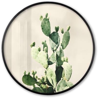 Poster in lijst Rond - Fotolijst 60x60 cm - Posters - Cactus - Groen - Minimalistisch - Ronde posterlijst zwart - Decoratie - Wanddecoratie woonkamer - Muurdecoratie slaapkamer
