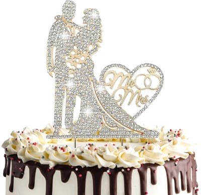 Dailygoods- Taarttopper Bruiloft - Glinsterende Strass - Taartdecoratie - Taartsteker - Hoogwaardige Aluminiumlegering - 23,5 x 10 cm - Cake Topper