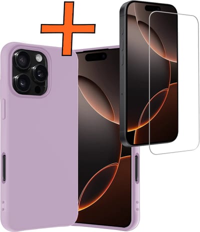 Hoes - Met Screenprotector - Geschikt voor Apple iPhone 16 Pro - Sterk & Shockproof - Back Cover - Siliconen Case - Telefoon Hoes - Lila