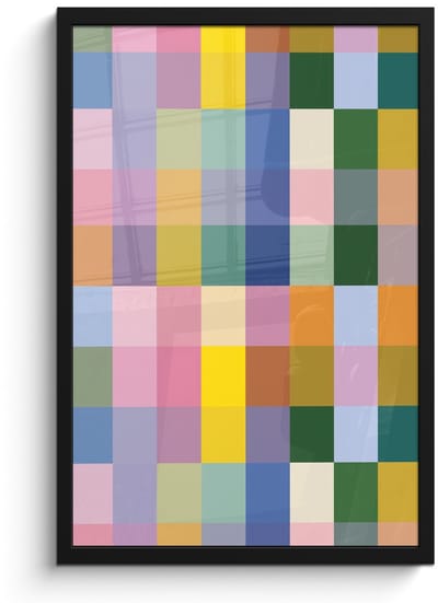 Poster in lijst - Fotolijst 40x60 cm - Posters - Blokken - Vierkant - Patroon - Gekleurd - Posterlijst zwart - Decoratie - Wanddecoratie woonkamer - Muurdecoratie slaapkamer