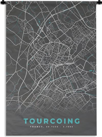Wandkleed - Wanddoek - Frankrijk - Stadskaart - Kaart - Plattegrond - Tourcoing - 120x180 cm - Wandtapijt