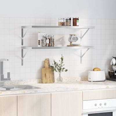 vidaXL - Wandschappen - 2 - st - 100x40 - cm - roestvrijstaal - zilverkleurig
