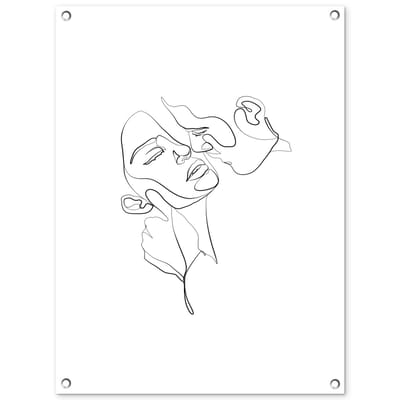 Tuinposter 60x80 cm - Tuindecoratie Abstracte line art van een koppel - Poster voor in de tuin - Buiten decoratie - Schutting tuinschilderij - Tuindoek muurdecoratie - Wanddecoratie balkondoek