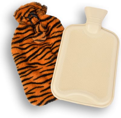 Discountershop Warmwaterkruik met Zachte Hoes voor Kinderen - Oranje & Zwart Streepjes - 1.75L - 33x20x1.5 cm - Max. 40 Graden - Gezondheid en Comfort