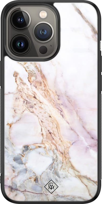 Casimoda® hoesje - Geschikt voor iPhone 13 Pro - Parelmoer Marmer - Luxe Hard Case Zwart - Backcover telefoonhoesje - Multi