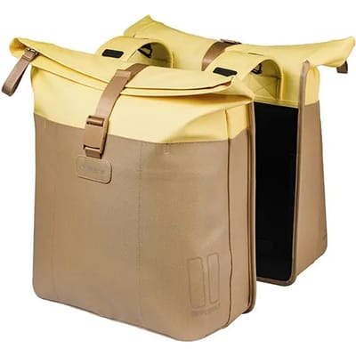 Basil Vive - Dubbele fietstas - 28-35 liter - Waterdicht - Reflectie details - Gerecycled materiaal - geel/zand