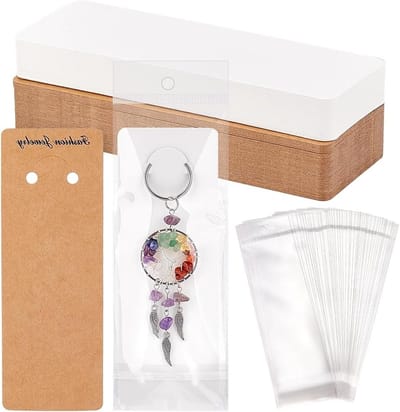 100 Sets Sleutelhanger Displaykaarten met Zelfsluitende Zakjes, 5.9 x 2 Inch, Perfect voor Sleutelhanger Presentatie en Organisatie