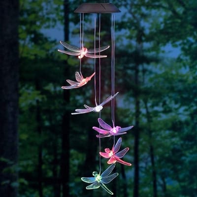 Zonne-energie Dragonfly Windgong met LED Verlichting - Kleurveranderende Tuinaccessoires voor Buiten en Binnen Decoratie
