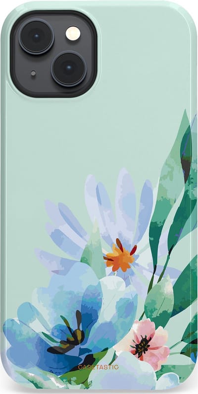 Casetastic hoesje geschikt voor Apple iPhone 14 - MagSafe - Dubbellaagse bescherming - Lente schildering - Fashion Case - Lichtgrijs Lichtblauw Mintgroen