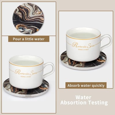 6 stuks zwart en goud marmeren onderzetters met houder beste ronde absorberende onderzetters voor dranken, koffie, bier, tafel marmeren gepersonaliseerde onderzetters sets