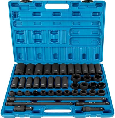 Slagmoersleutelset 1/2 Inch, 43-Delig, metrisch Standaard En Diep Doppen Assortiment, Zeskant Dopsleutelset 9-30 mm voor Gebruik In De Automotive Sector