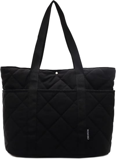 Grote Gevoerde Shopper Tas voor Dames - Puffer Tote Bag met Vakken - Schoudertas voor Werk, School en Reizen