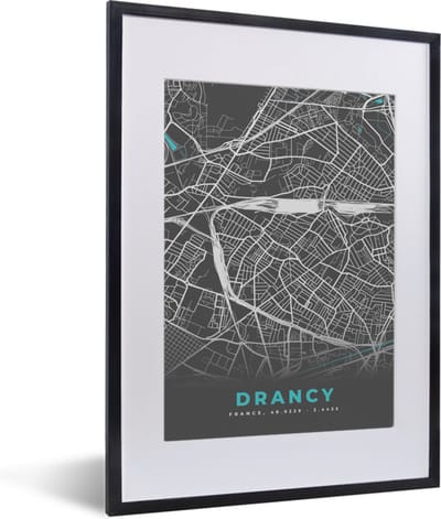 Fotolijst incl. Poster - Drancy - Frankrijk - Plattegrond - Kaart - Stadskaart - 30x40 cm - Posterlijst