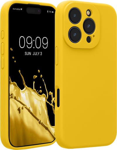 kwmobile telefoonhoesje geschikt voor Apple iPhone 16 Pro - TPU backcover met siliconen coating - Smartphone case in stralend geel