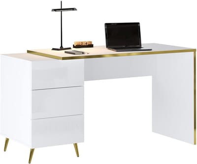 Vente-unique Bureau met lades - Glanzend wit en goud - MARZIALO