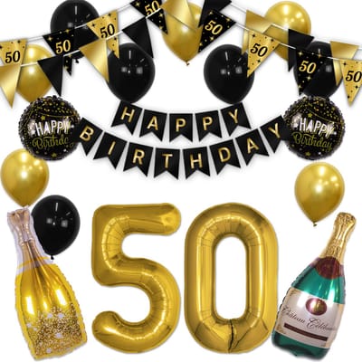 Q2P - 50 Jaar - Verjaardag Versiering - Helium Ballonnen - Feest Pakket - Happy Birthday - Versiering - Zwart & Goud