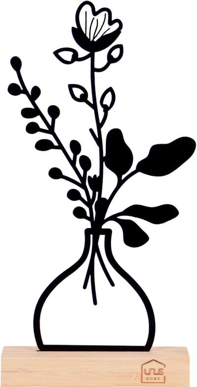 UNUS® Decoratieve bloemenvaas Ulrike van metaal op bamboevoet zwart