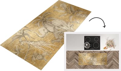 Keukenloper - Loper keuken - Jungle Decoratie - Kinderen - Olifanten - Goud - 120x50 cm - Keukenloper vinyl