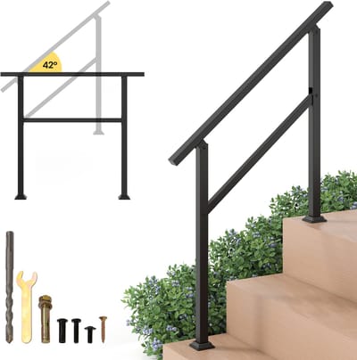 COSTWAY Leuning, trapleuning, zijdelingse montage, entree met flexibele hoekverstelling, trapleuningen, incl. montagemateriaal, voor binnen en buiten (104 cm)
