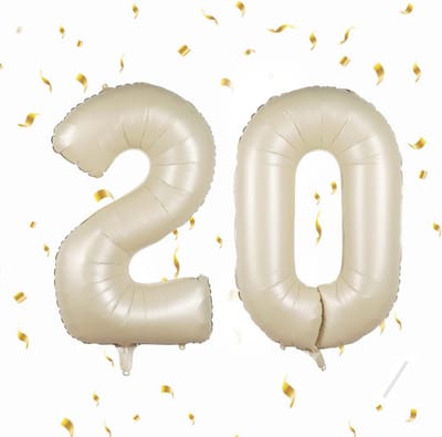 Grote Verjaardag Ballon Nummer 20 Beige XXL Folieballon 101 cm