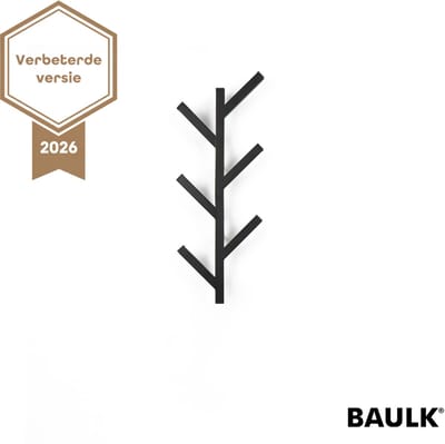 Baulk® - Kapstok – Wandkapstok – Kapstok hangend – Verticaal - Zwart – Modern – Smal – 44cm