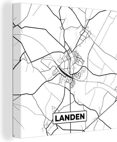 Canvas Schilderij België – Landen – Stadskaart – Kaart – Zwart Wit – Plattegrond - 50x50 cm - Wanddecoratie