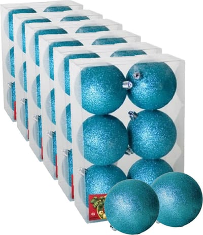36x stuks kerstballen ijsblauw glitters kunststof diameter 4 cm - Kerstboom versiering