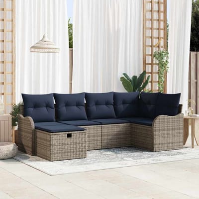 vidaXL - Tuinbank - Set - 6 - st - Grijs - en - Marineblauw - poly - rattan