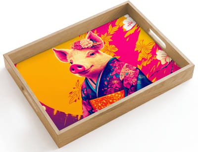 Dienblad hout 40x30 cm - Schootdienblad - Varken - Bloemkroon - Kimono - Abstract - Borrelplank rechthoek - Plateau dienbladen