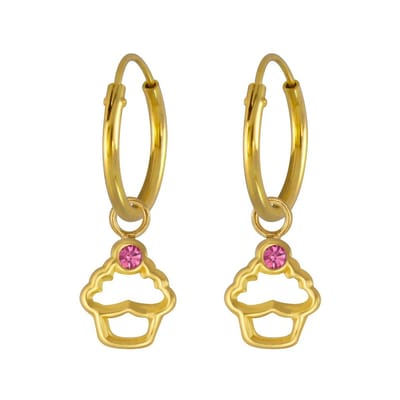Joy|S - Zilveren cupcake bedel oorbellen - oorringen - kristal roze - gold plated