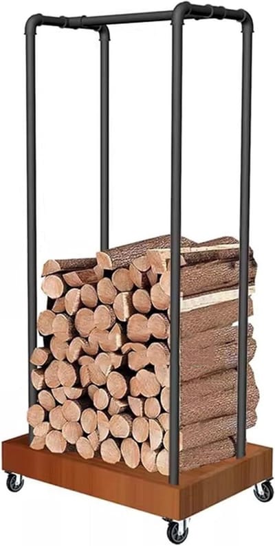 Houthaard Rek - Stapelhouder - Haardhout Opslag - Roestbestendig Staal - H 150 cm - Zwart