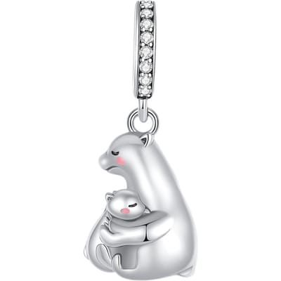 Meisje Knuffelt Beer Moederdag Perfect Cadeau Koperen Metaal Verguld Ontworpen Voor Bedel Componenten Koperen Metaal Verguld Authentiek Origineel Armband white